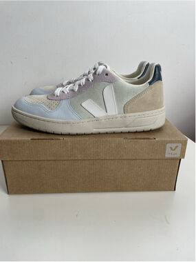 Veja V-10 Suede Womens Size 8 Jade White Multicolour Walking Shoes Sneakers